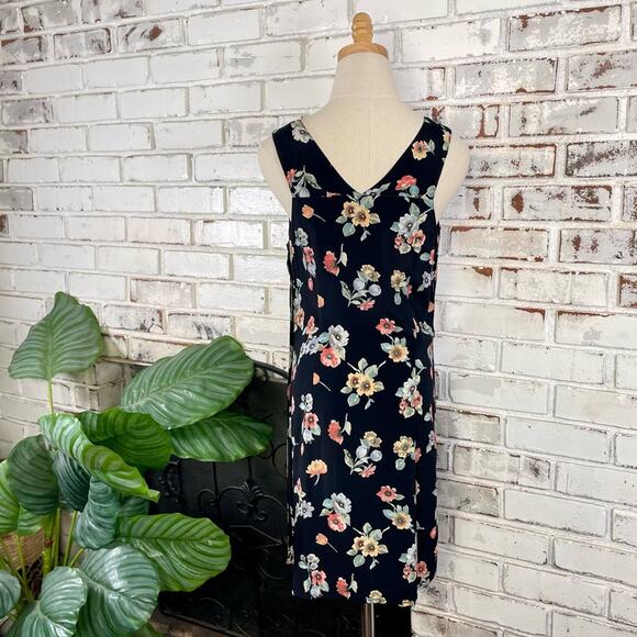 Vintage 90s Express Floral Black Yellow Pink Sleeveless Scoop Neck Mini Dress - Picture 5 of 8